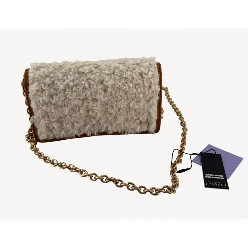 House of Want How We Browse Sherpa Crossbody Bag Vegan Leather NEW